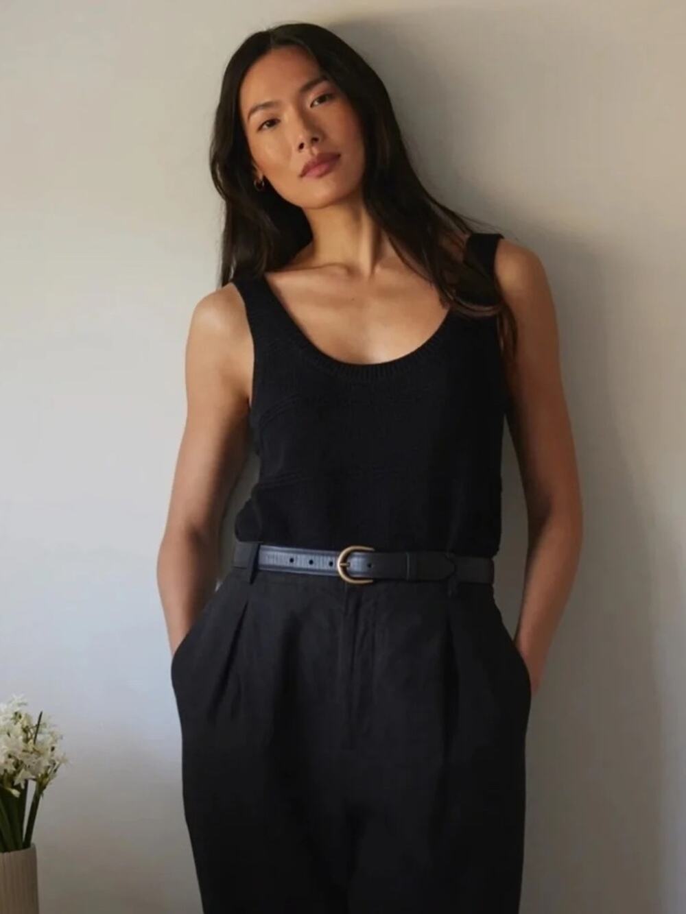 Jenni Kayne Knit Cotton Sweater Tank in Black Size Small